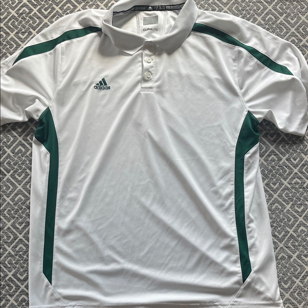 Adidas Men's White Polo with Green Accents - CLIMA LITE - XL